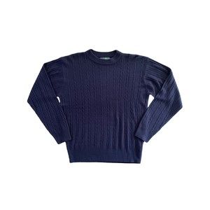 Navy Cable Cashmere Knit Crew Neck Sweater
